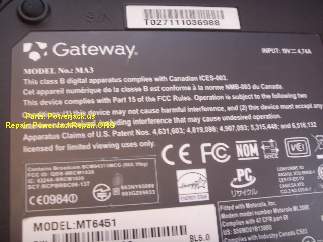 p-6301 mt6451 ma3 model of gateway port connector socket replacement