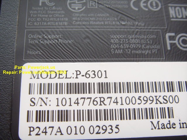 p-6301 mt6451 ma3 model of gateway port connector socket replacement